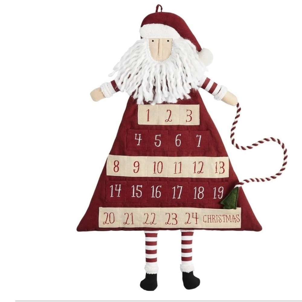 Mud Pie Red Santa Advent Calendar Fabric Wall Hanging Christmas Countdown nwt